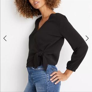 NWT Madewell Texture and Thread Crepe Black Long Sleeve Wrap Top Size M